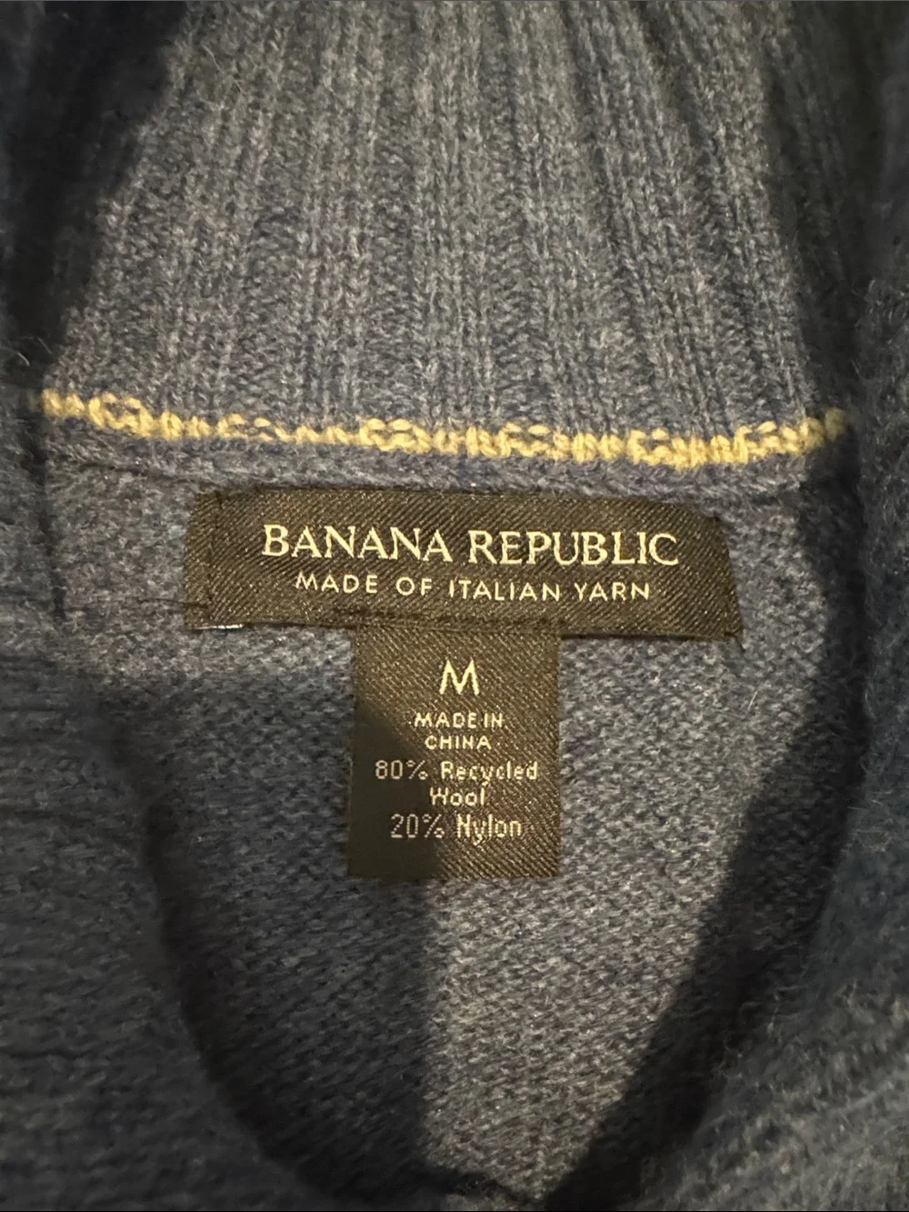 Banana Republic Men's Blue-Gray Ribbed Turtleneck Button Sweater